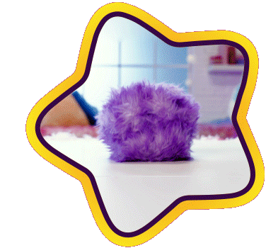 A gif showing pink and purple What The Fluffs transforming from a Fluff into a Pet.
